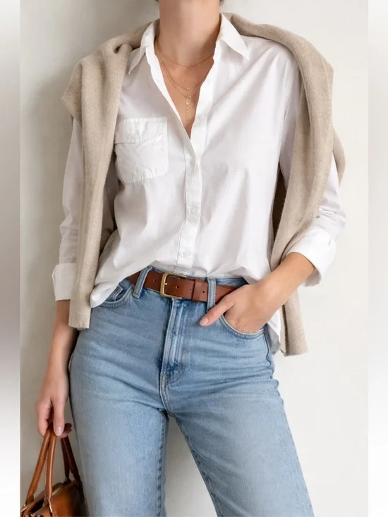 J.Crew White Popover Shirt | Half Button Down |Cotton | Relaxed Fit | Small - Picture 1 of 4